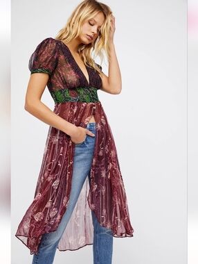 Free People Daisy Fields Maxi Top M Whimsygoth Festival Fairy Sheer Boho Hippie
